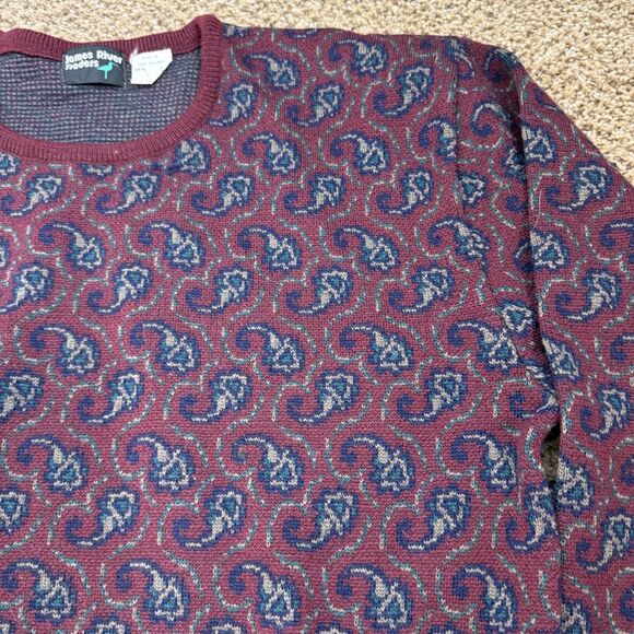 James River Traders Vintage 100% Virgin Wool Paisley Sweater 90s Dad Sz L EUC - Picture 2 of 10